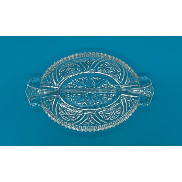 Vintage Anchor Hocking Clear Glass 2 Part Divided Relish Dish Stars & Bars - Picture 3 of 6